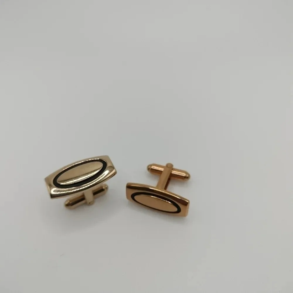Vintage Hickok USA Goldtone Cufflinks Black Enamel Outline Square 1